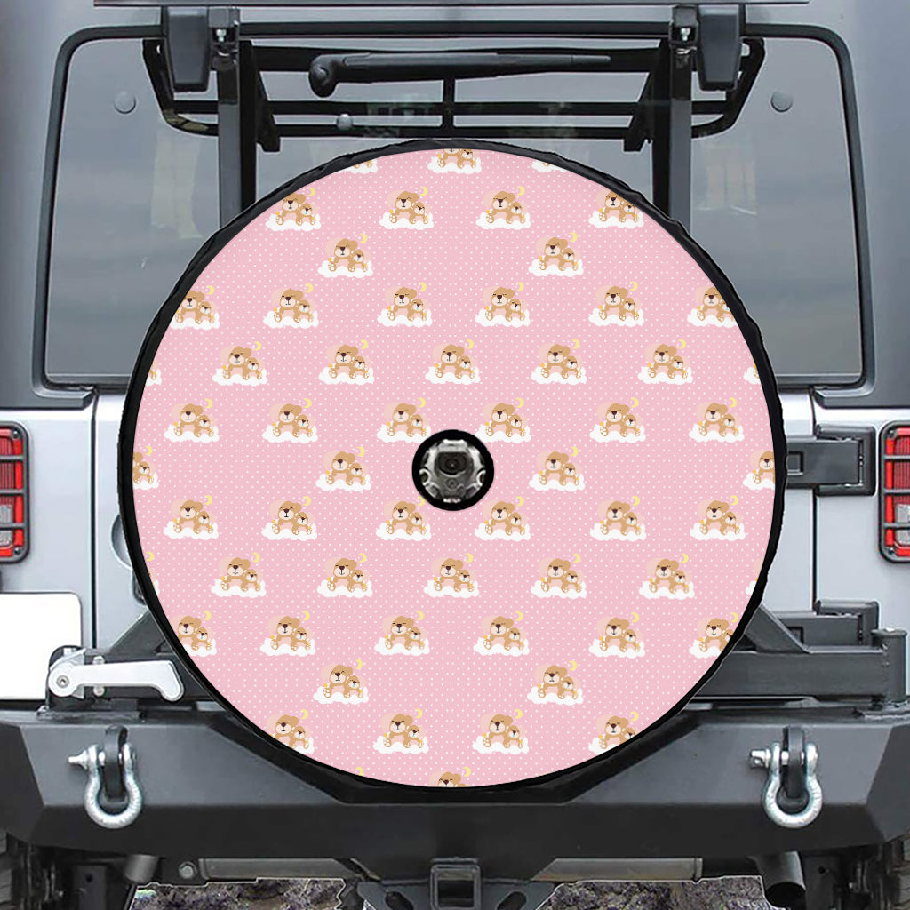 Cute Polka Dot Baby Bear Pattern Print Tire Cover With Camera Hole