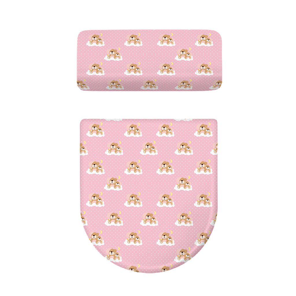 Cute Polka Dot Baby Bear Pattern Print Toilet Lid And Tank Cover Set