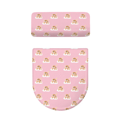 Cute Polka Dot Baby Bear Pattern Print Toilet Lid And Tank Cover Set