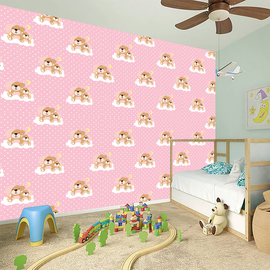 Cute Polka Dot Baby Bear Pattern Print Wall Sticker