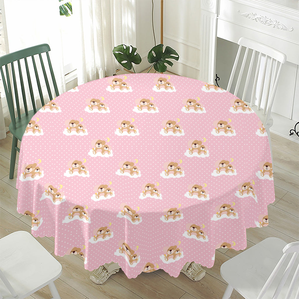 Cute Polka Dot Baby Bear Pattern Print Waterproof Round Tablecloth