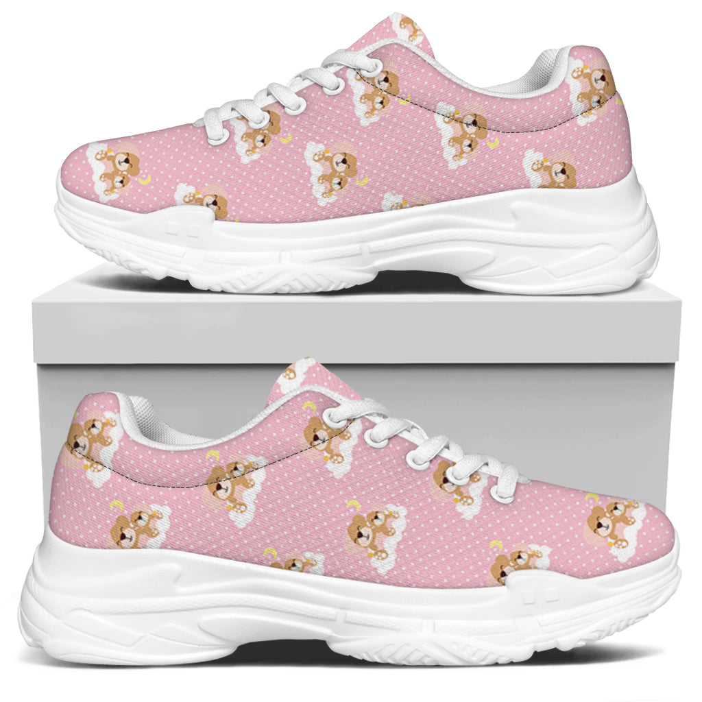 Cute Polka Dot Baby Bear Pattern Print White Chunky Shoes