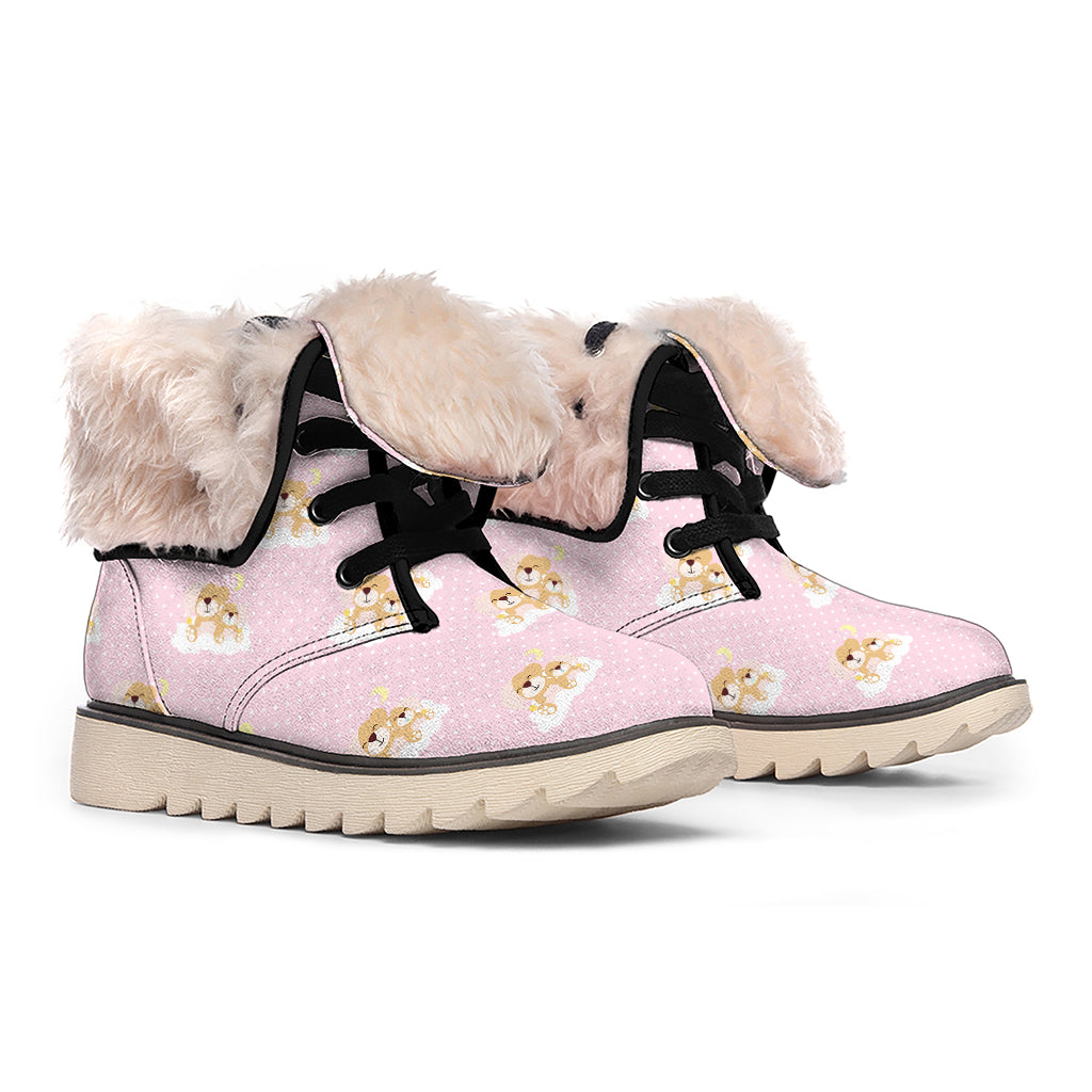 Cute Polka Dot Baby Bear Pattern Print Winter Boots