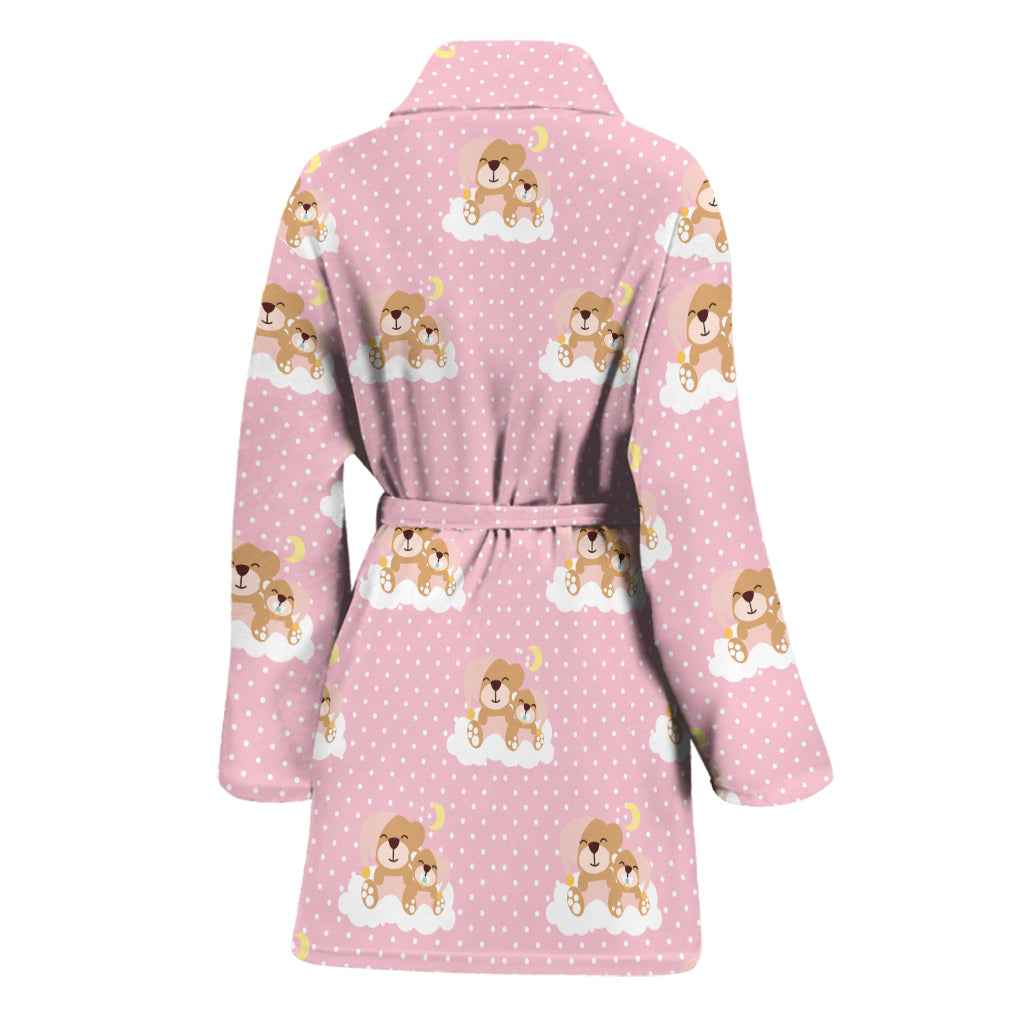 Cute Polka Dot Baby Bear Pattern Print Women's Bathrobe