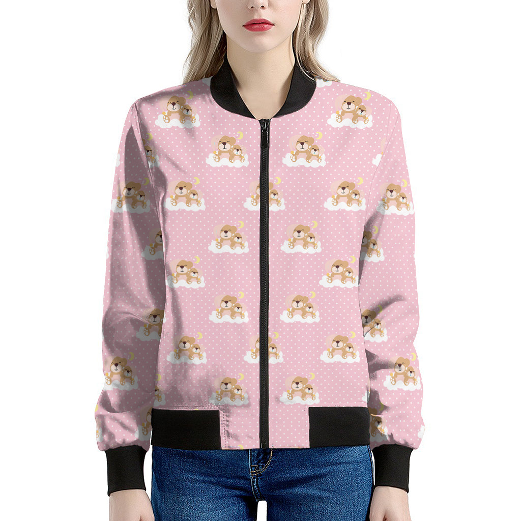 Cute Polka Dot Baby Bear Pattern Print Women's Bomber Jacket