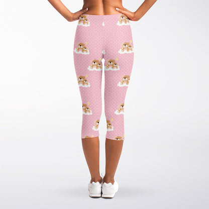 Cute Polka Dot Baby Bear Pattern Print Women's Capri Leggings