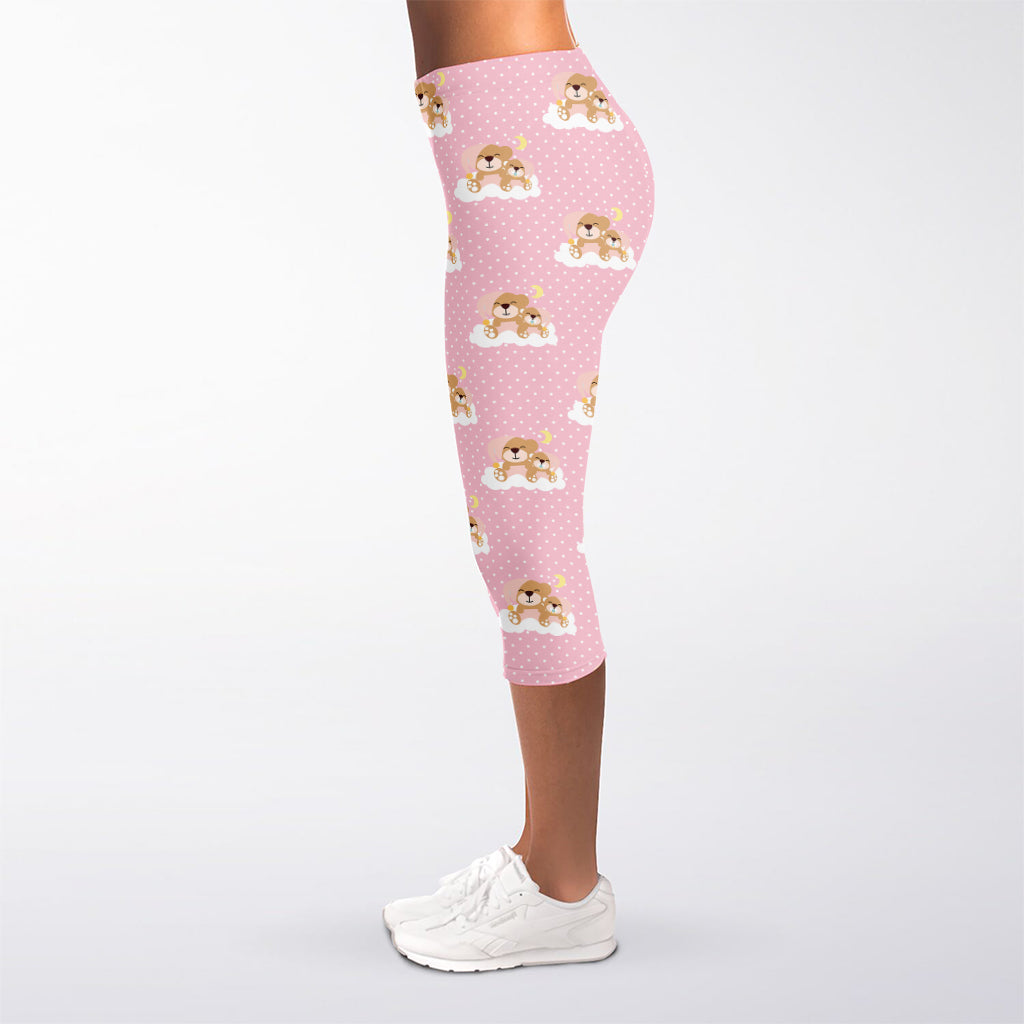 Cute Polka Dot Baby Bear Pattern Print Women's Capri Leggings