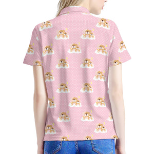 Cute Polka Dot Baby Bear Pattern Print Women's Polo Shirt