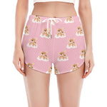 Cute Polka Dot Baby Bear Pattern Print Women's Split Running Shorts