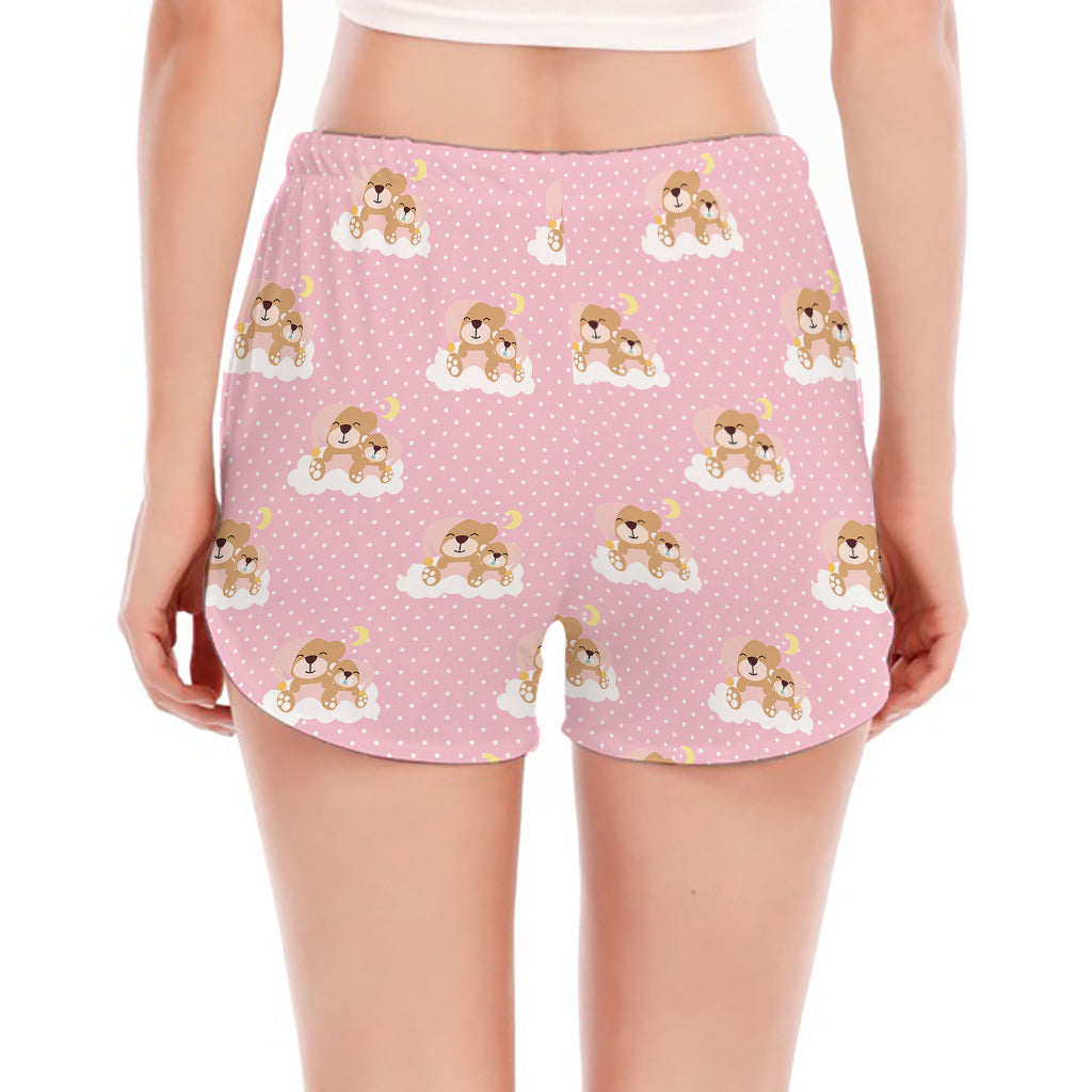 Cute Polka Dot Baby Bear Pattern Print Women's Split Running Shorts