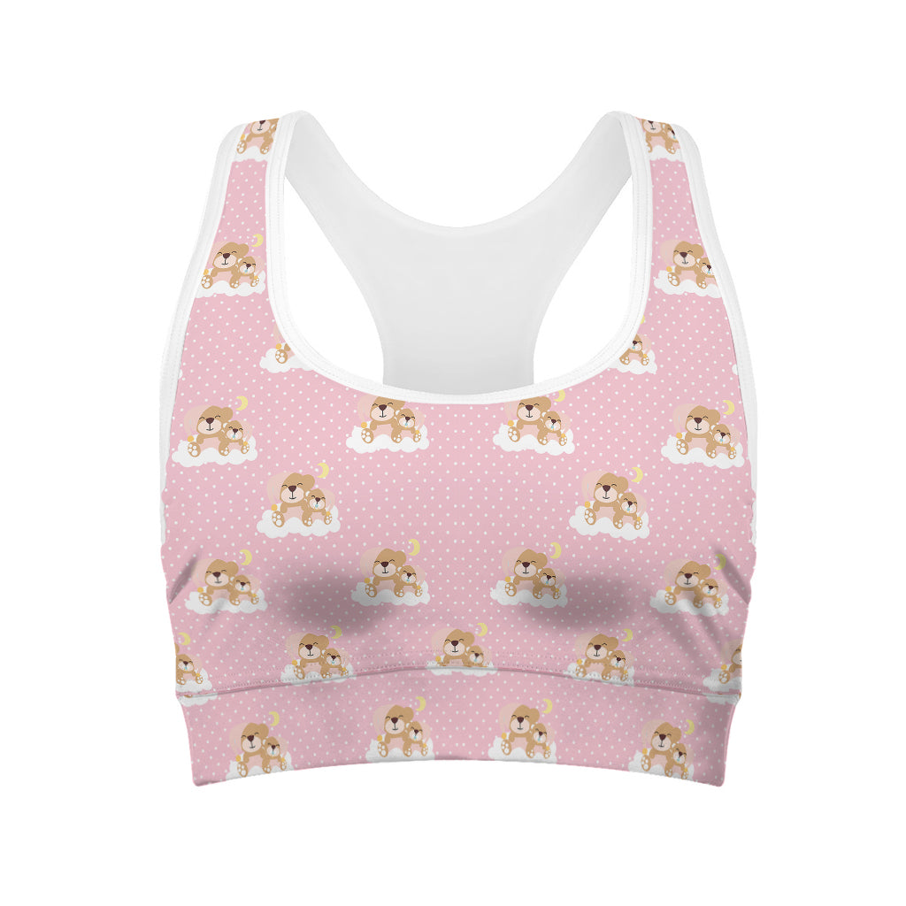 Cute Polka Dot Baby Bear Pattern Print Women's Sports Bra