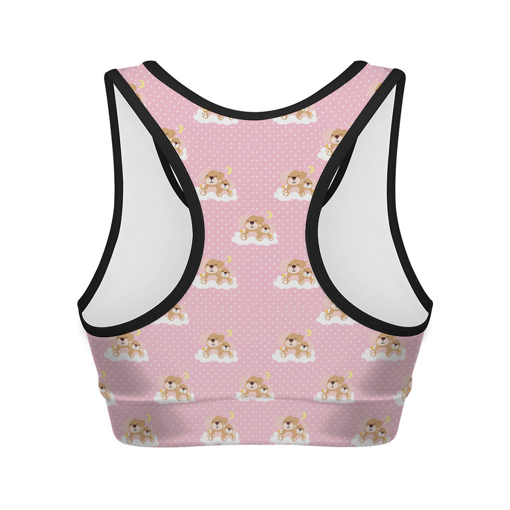 Cute Polka Dot Baby Bear Pattern Print Women's Sports Bra