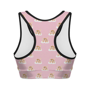 Cute Polka Dot Baby Bear Pattern Print Women's Sports Bra