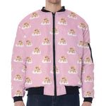 Cute Polka Dot Baby Bear Pattern Print Zip Sleeve Bomber Jacket