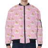 Cute Polka Dot Baby Bear Pattern Print Zip Sleeve Bomber Jacket