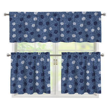 Cute Polka Dot Denim Jeans Pattern Print 3 Piece Kitchen Curtains