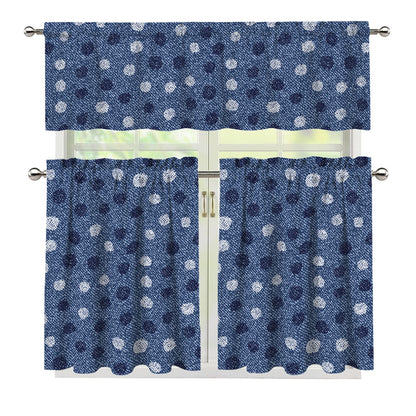 Cute Polka Dot Denim Jeans Pattern Print 3 Piece Kitchen Curtains