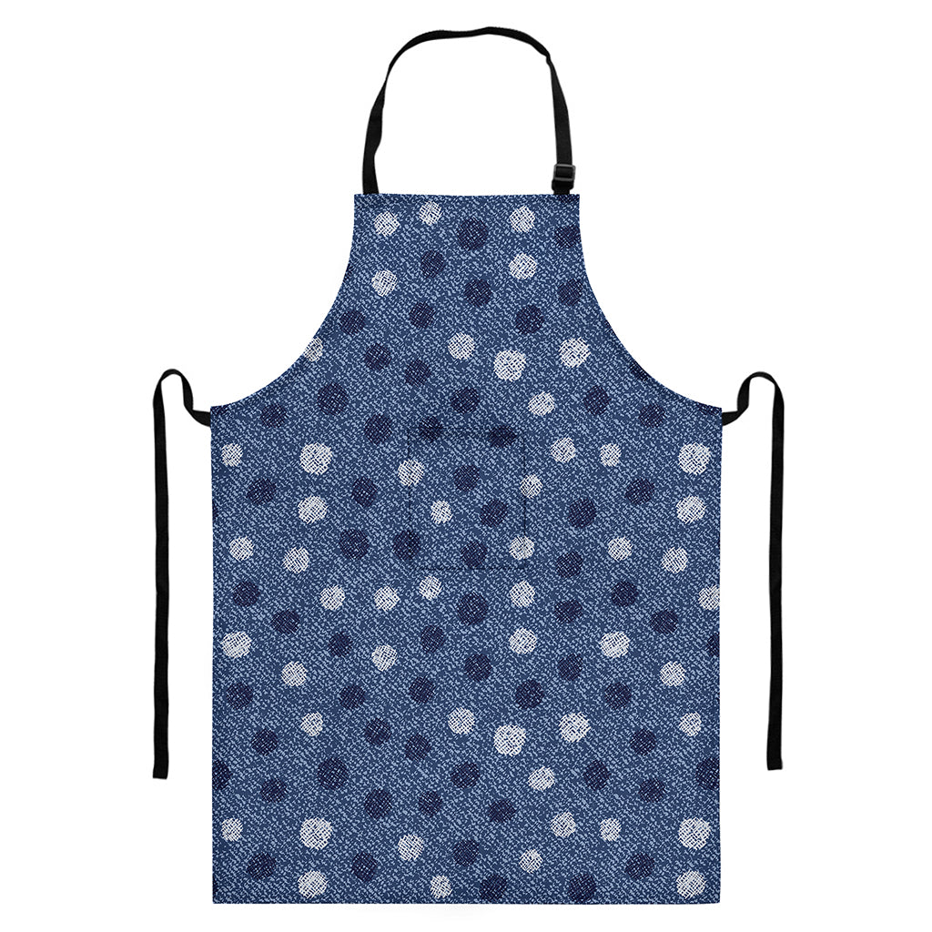 Cute Polka Dot Denim Jeans Pattern Print Bib Apron With Pocket