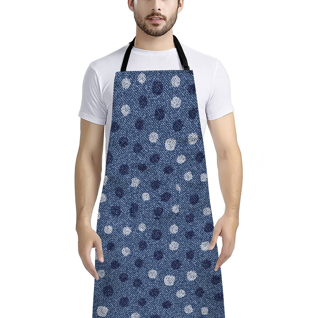 Cute Polka Dot Denim Jeans Pattern Print Bib Apron With Pocket