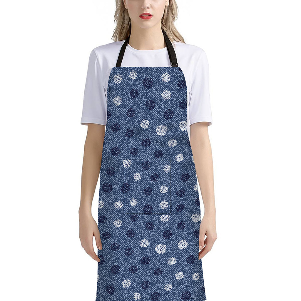 Cute Polka Dot Denim Jeans Pattern Print Bib Apron With Pocket