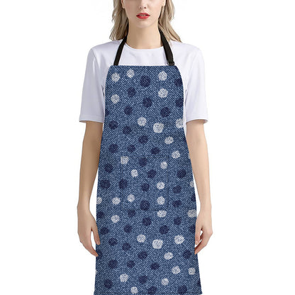 Cute Polka Dot Denim Jeans Pattern Print Bib Apron With Pocket