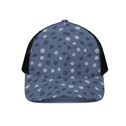 Cute Polka Dot Denim Jeans Pattern Print Black Mesh Trucker Cap