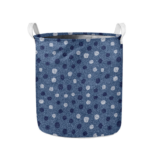 Cute Polka Dot Denim Jeans Pattern Print Collapsible Laundry Basket