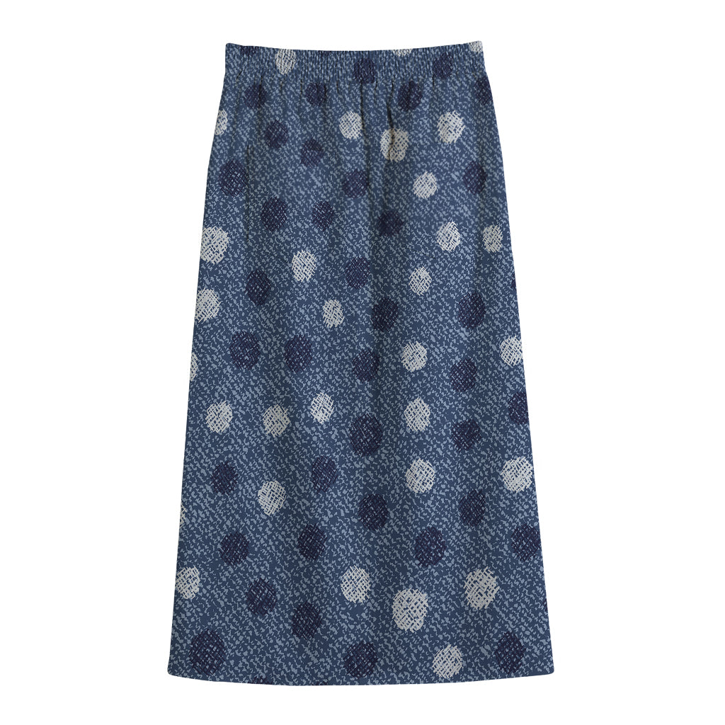 Cute Polka Dot Denim Jeans Pattern Print Cotton Front Slit Maxi Skirt