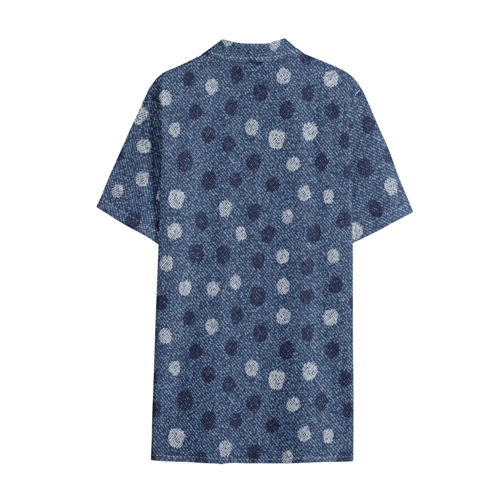 Cute Polka Dot Denim Jeans Pattern Print Cotton Hawaiian Shirt