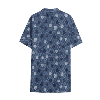 Cute Polka Dot Denim Jeans Pattern Print Cotton Hawaiian Shirt