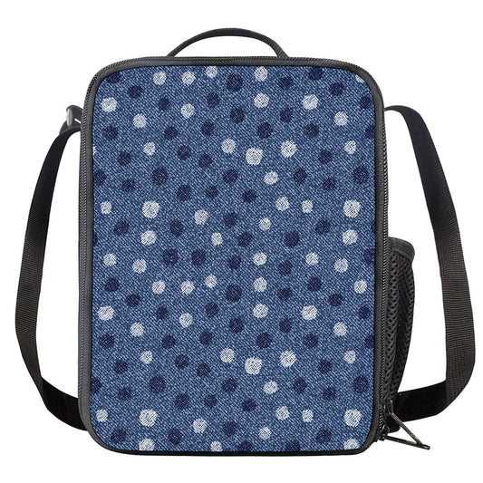 Cute Polka Dot Denim Jeans Pattern Print Crossbody Lunch Bag