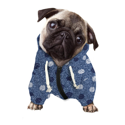 Cute Polka Dot Denim Jeans Pattern Print Dog Zip Up Hoodie
