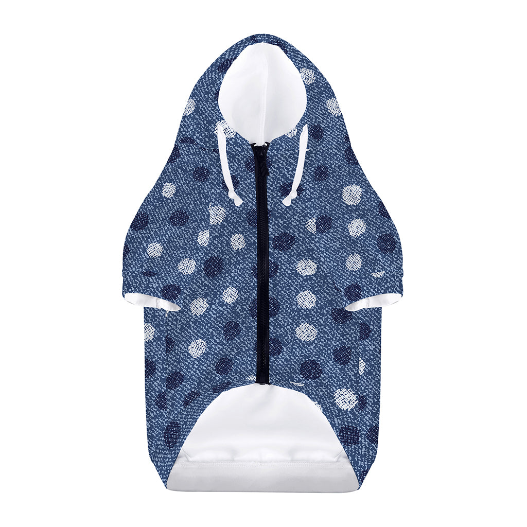 Cute Polka Dot Denim Jeans Pattern Print Dog Zip Up Hoodie