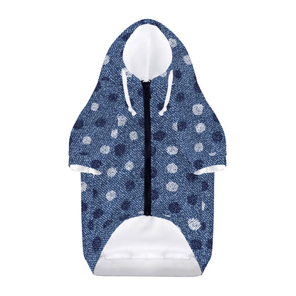 Cute Polka Dot Denim Jeans Pattern Print Dog Zip Up Hoodie