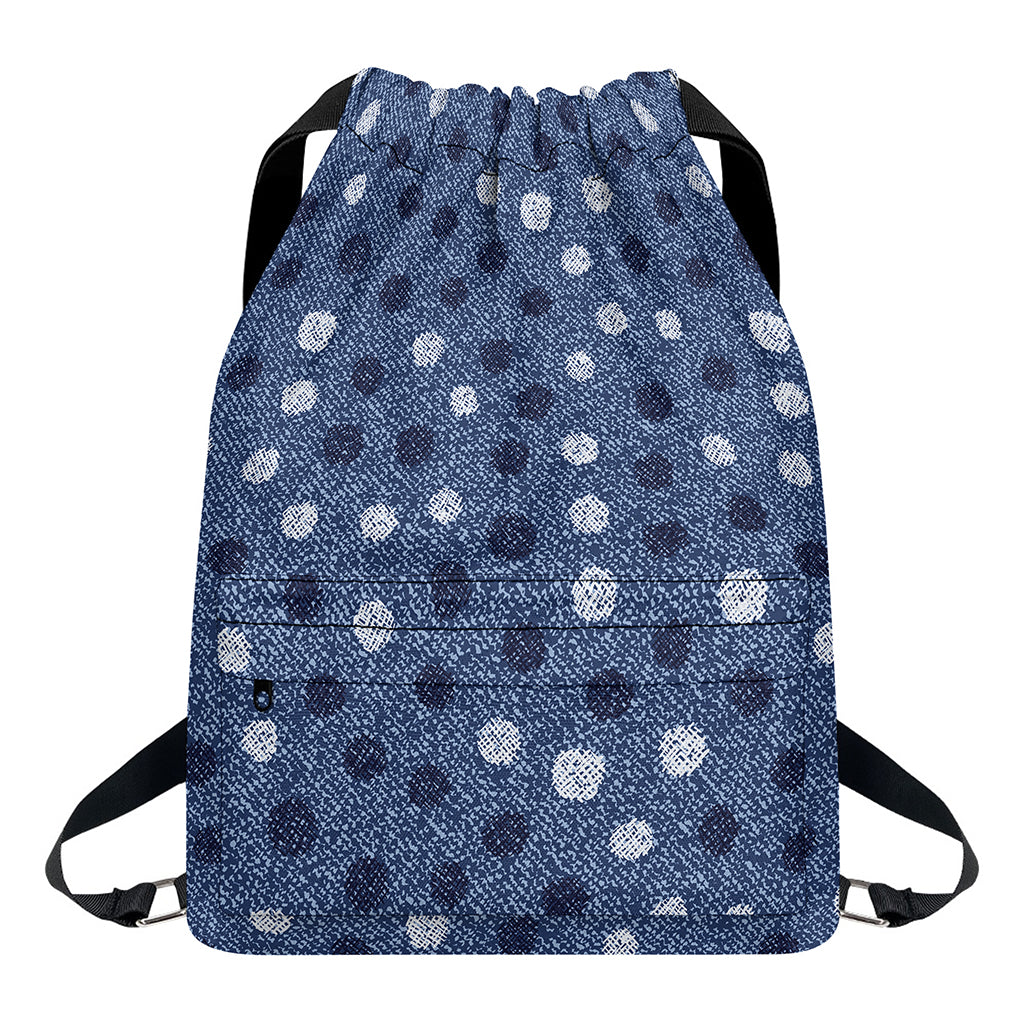 Cute Polka Dot Denim Jeans Pattern Print Drawstring Backpack