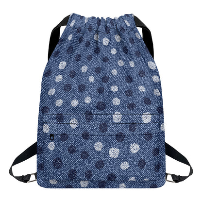 Cute Polka Dot Denim Jeans Pattern Print Drawstring Backpack