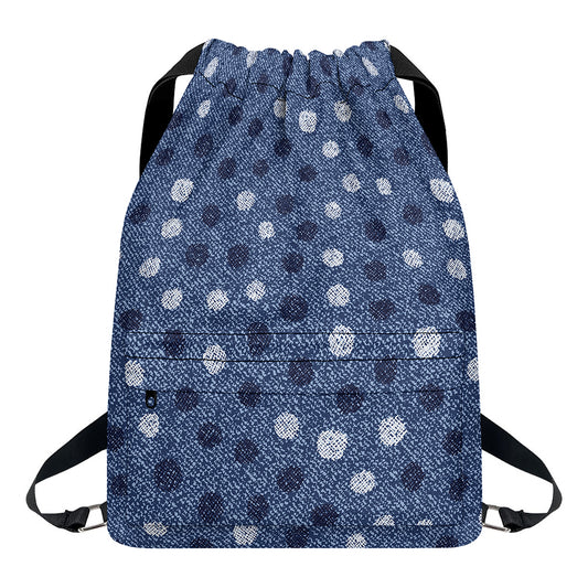 Cute Polka Dot Denim Jeans Pattern Print Drawstring Backpack