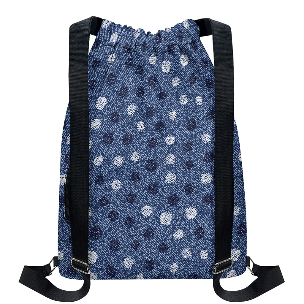Cute Polka Dot Denim Jeans Pattern Print Drawstring Backpack