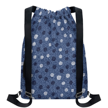 Cute Polka Dot Denim Jeans Pattern Print Drawstring Backpack