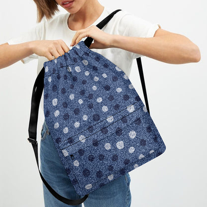 Cute Polka Dot Denim Jeans Pattern Print Drawstring Backpack