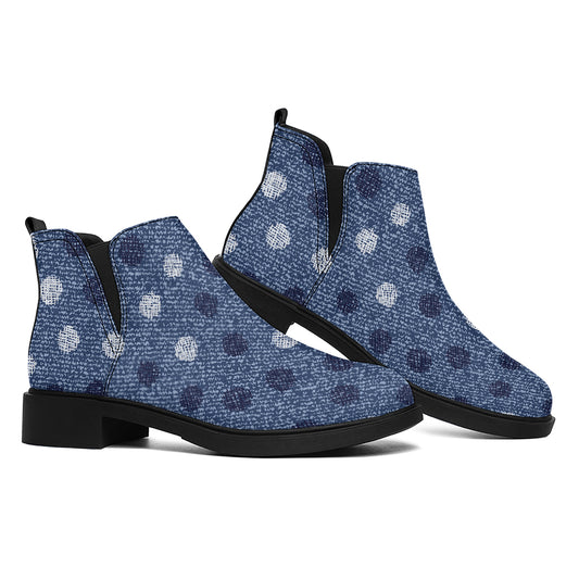 Cute Polka Dot Denim Jeans Pattern Print Flat Ankle Boots