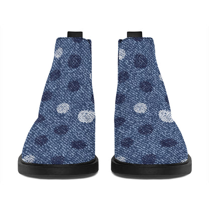 Cute Polka Dot Denim Jeans Pattern Print Flat Ankle Boots