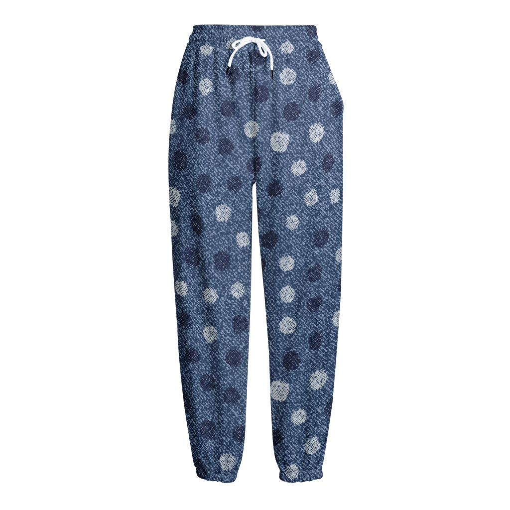 Cute Polka Dot Denim Jeans Pattern Print Fleece Lined Knit Pants
