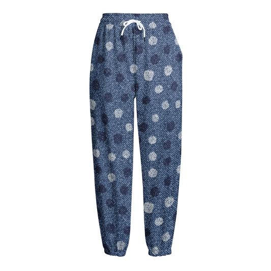 Cute Polka Dot Denim Jeans Pattern Print Fleece Lined Knit Pants