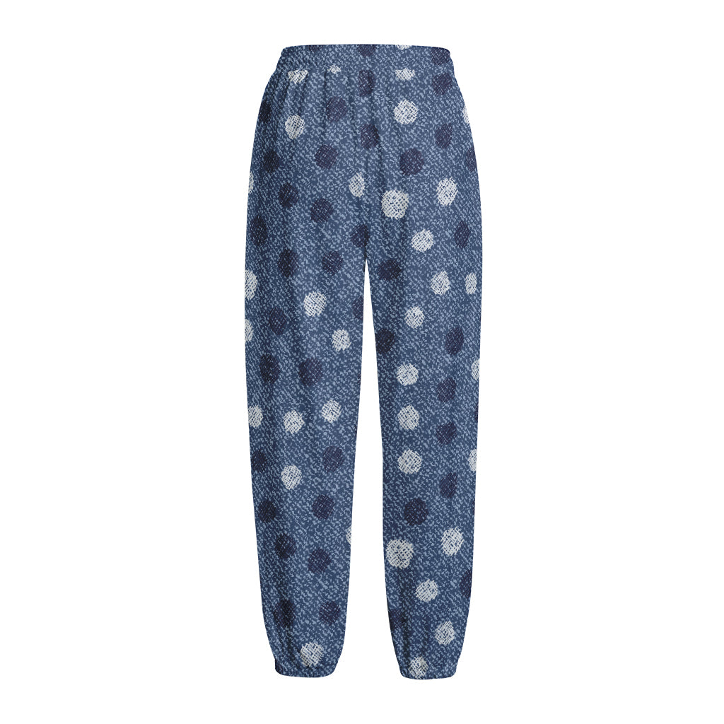 Cute Polka Dot Denim Jeans Pattern Print Fleece Lined Knit Pants