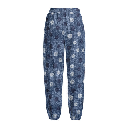Cute Polka Dot Denim Jeans Pattern Print Fleece Lined Knit Pants