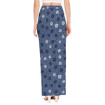 Cute Polka Dot Denim Jeans Pattern Print High Slit Maxi Skirt