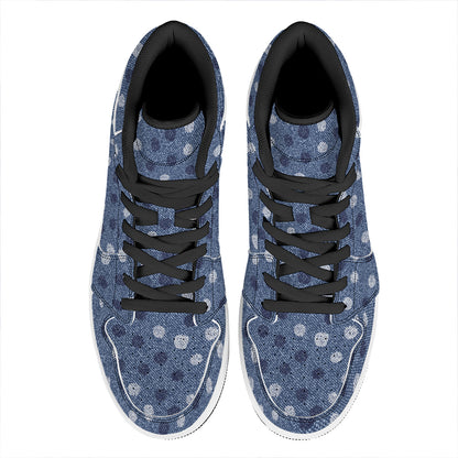 Cute Polka Dot Denim Jeans Pattern Print High Top Leather Sneakers