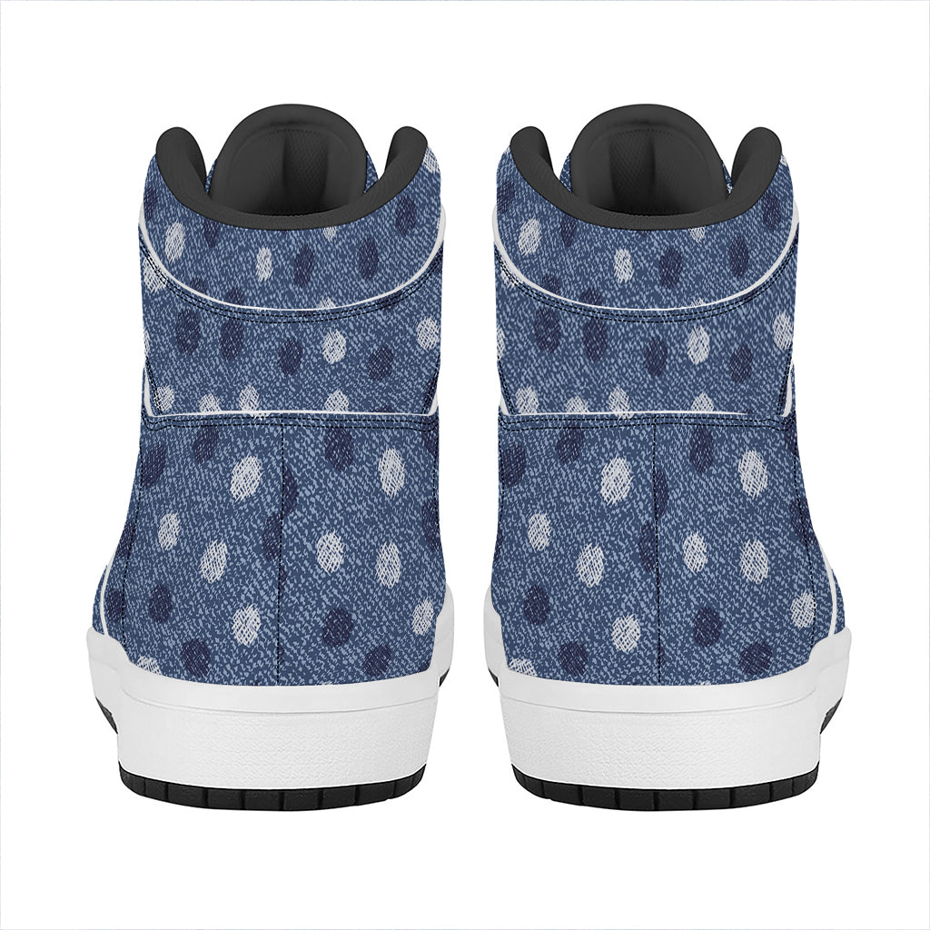 Cute Polka Dot Denim Jeans Pattern Print High Top Leather Sneakers