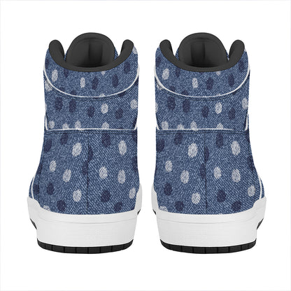 Cute Polka Dot Denim Jeans Pattern Print High Top Leather Sneakers
